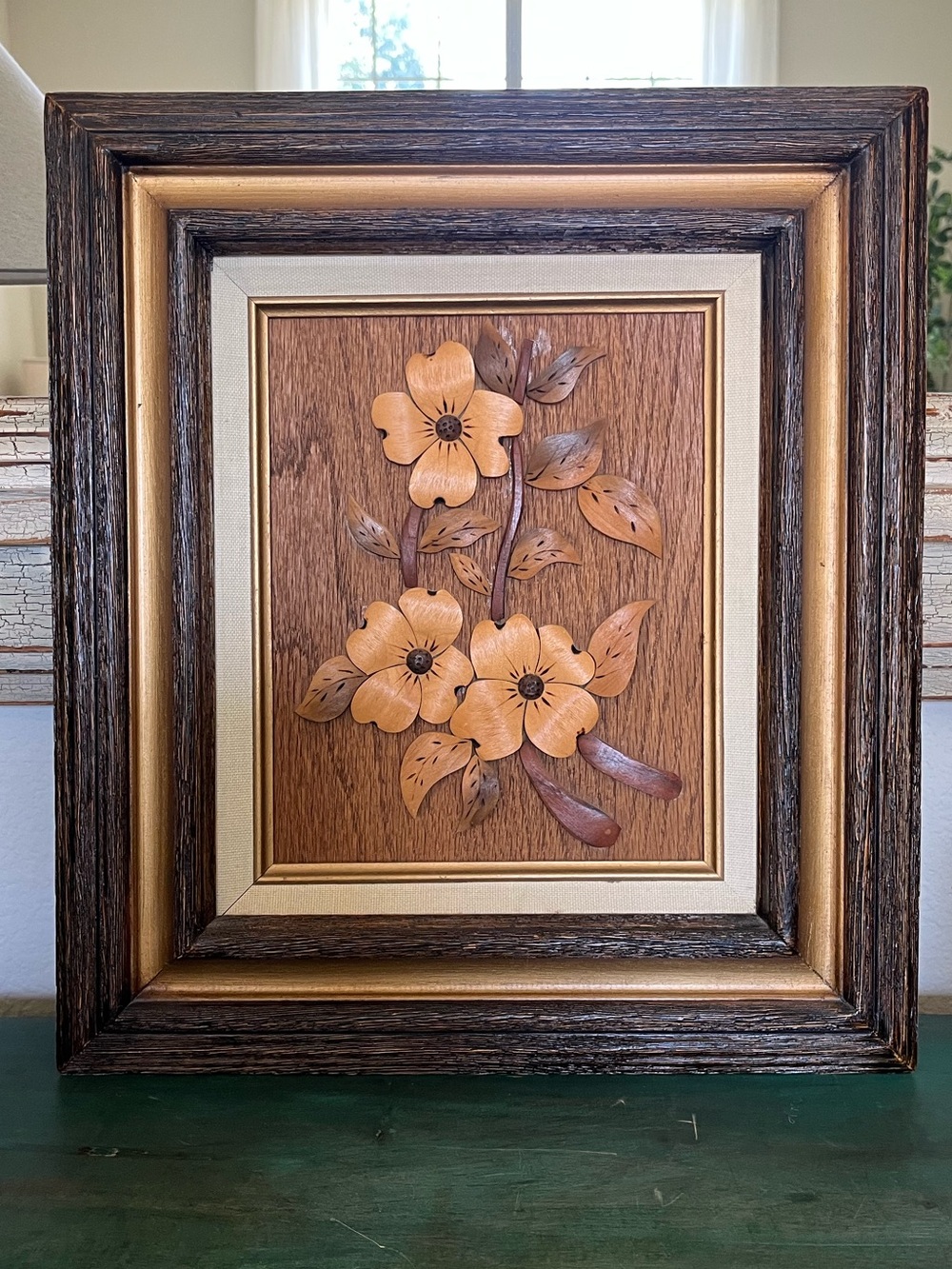Vintage Floral Wood Art Heavy Framed Wall Decor